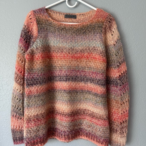 Elsamanda Sweater Peach Striped Pullover Size Large Alpaca Wool Mohair Italy - Picture 9 of 9